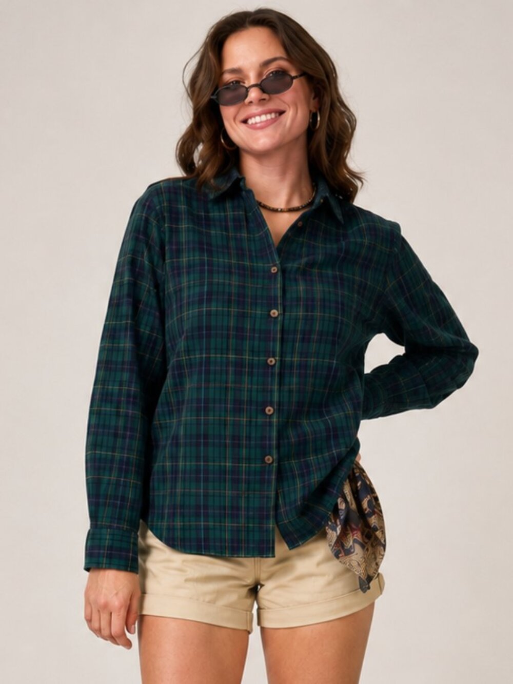 Vintage 90s Pendleton Plaid Button Down Shirt Top Large 14 Blue Green Cotton